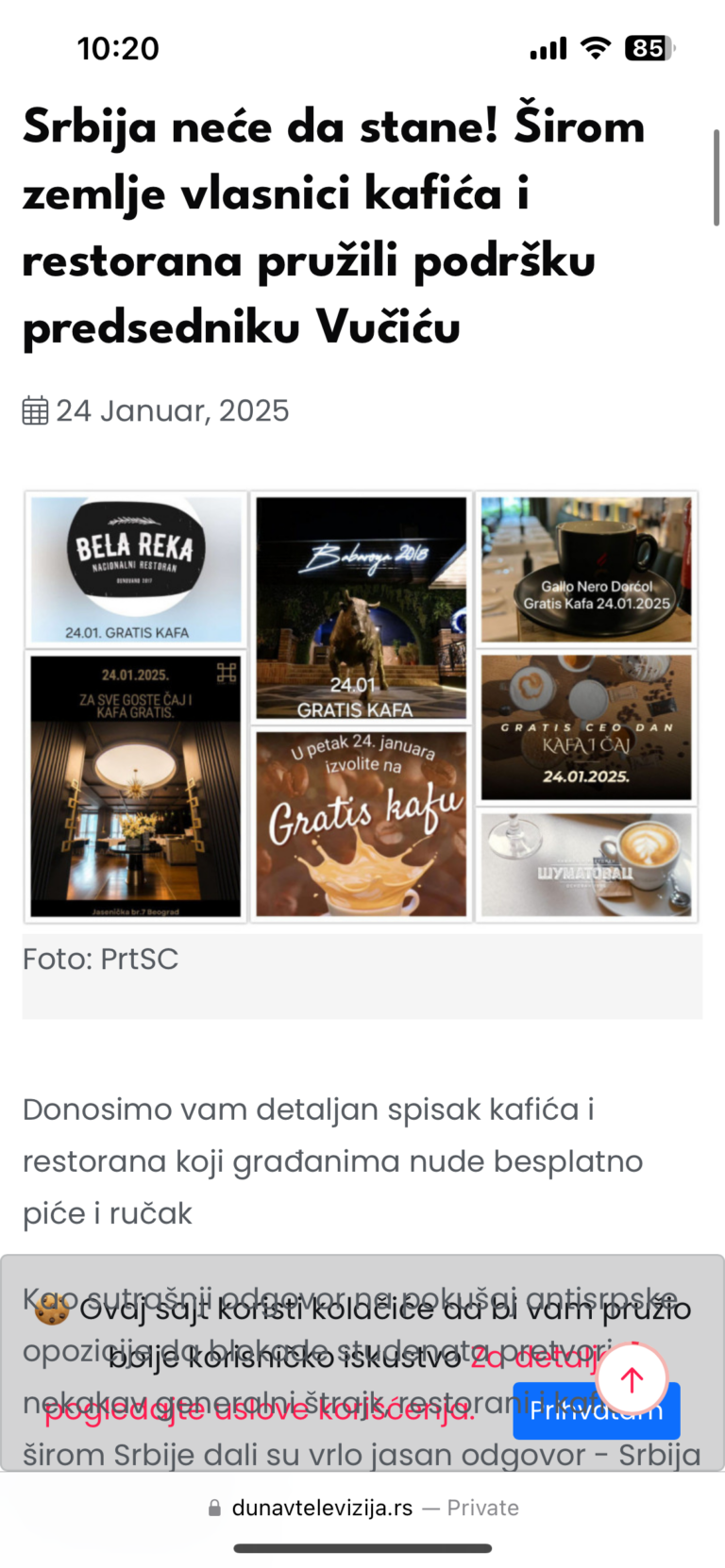 Prilog uz prijavu o licu Kafici koji su delili besplatno pice u toku strajka