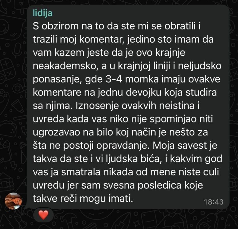 Prilog uz prijavu o licu Lidija Milovanović