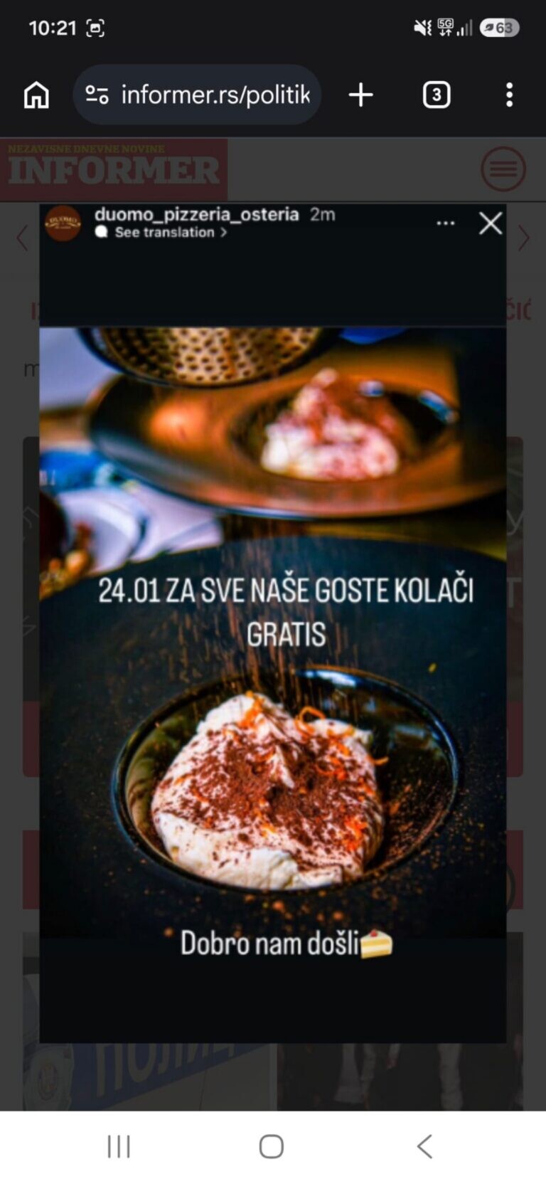 Prilog uz prijavu o licu Duomo restoran